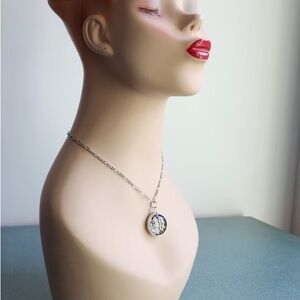 Black Stained Glass Necklace for Women, Queen Anne's Lace Pendant